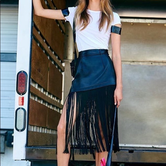 Helmut Lang Lambskin Asymmetrical fringed Skirt